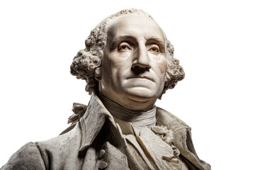 A statue of George Washington is shown with his head tilted to the side