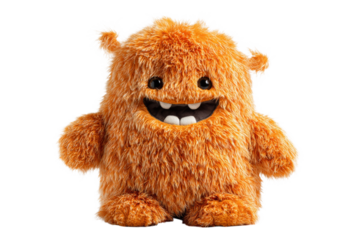 A large orange stuffed animal with a big smile on its face