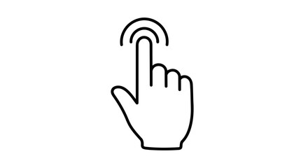 Obraz premium Vector art of a stylized black outline of a human index finger pointing upwards, with curved lines above indicating a click or touch action, isolated on a clean white background