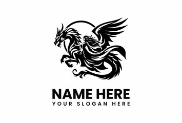 Majestic Dragon Rider Soaring Through the Sky in Elegant Silhouette.