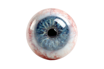 A close up of a blue eye with red iris