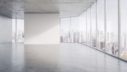 Fototapeta premium Empty modern loft with city view