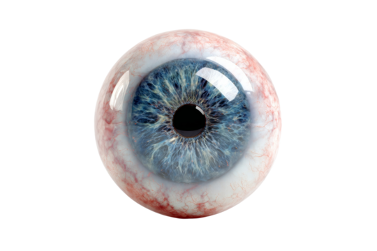 A close up of a blue eye with red iris