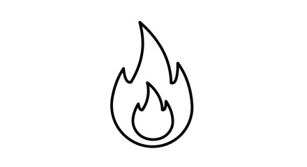 Vector art of a simple black outline of a flame on a white background, representing fire and heat