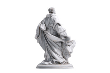 A statue of a man in a white robe with a cape