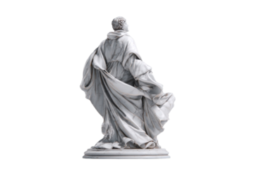 A statue of a man in a white robe with a cape