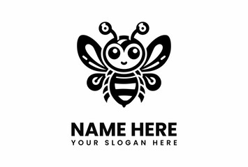 Playful Bee Logo with Smiling Face and Bold Black Design.