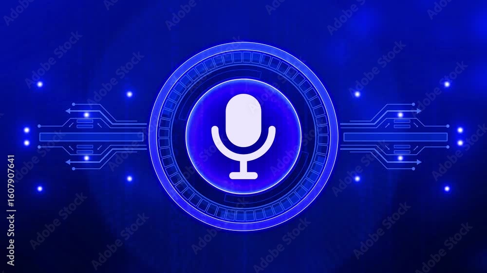Poster microphone media on air broadcast and audio record symbol digital concept. cyber technology and comp