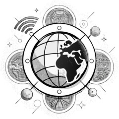  globe with wireless signals and pattern 