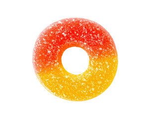 Delicious gummy ring candy with vibrant orange and red tones, perfect for sweet treats and party themes.