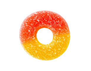 Delicious gummy ring candy with vibrant orange and red tones, perfect for sweet treats and party themes.