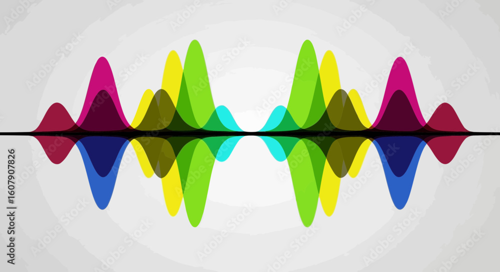 Poster vector art of a vibrant abstract sound wave graphic displays a colorful spectrum of audio frequencie