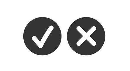Vector art of a dark gray circle with a white checkmark and another dark gray circle with a white cross symbol, isolated on a white background
