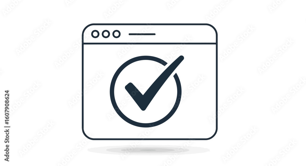 Poster vector art of a digital interface displays a bold checkmark within a circle, signifying completion a