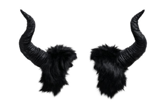 The horns are black and furry, and they look like they are from a scary monster