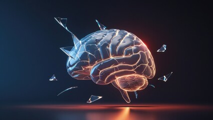 A shattered brain model, with glowing internal structures.