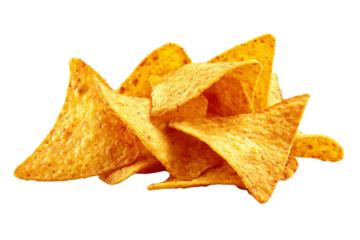 A pile of tortilla chips with a white background