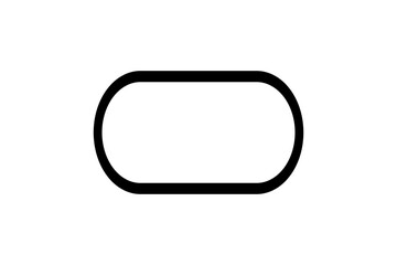 This image displays a single, black, rounded rectangular outline on a white background. It resembles a pill shape or a horizontally elongated stadium shape.