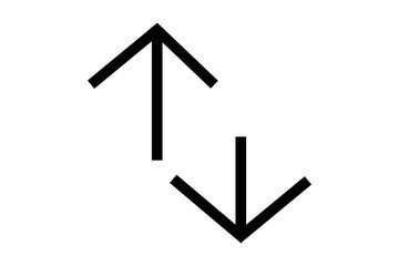 This image features two distinct black arrows on a plain white background. One arrow points directly upwards, while the other points directly downwards, positioned below the first.