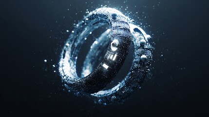 A futuristic abstract rendering of two interconnected torus shapes with intricate details and glowing elements