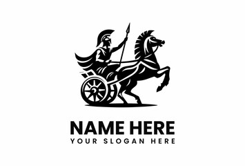 Silhouette of a HorseDrawn Chariot with SpearWielding Warrior in Helmet.