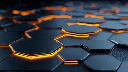 Illuminated Hexagon Pattern, Abstract Technology Background