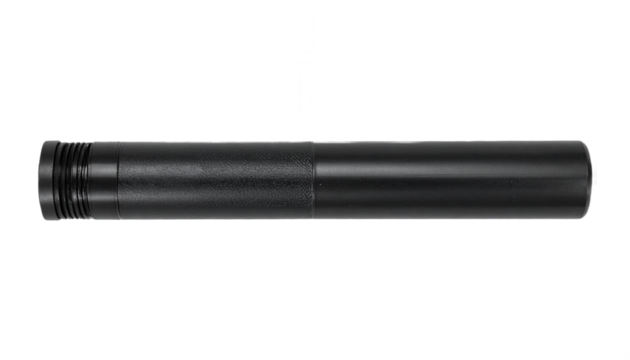 Modern sleek black cylindrical object with threaded end for industrial or technological applications