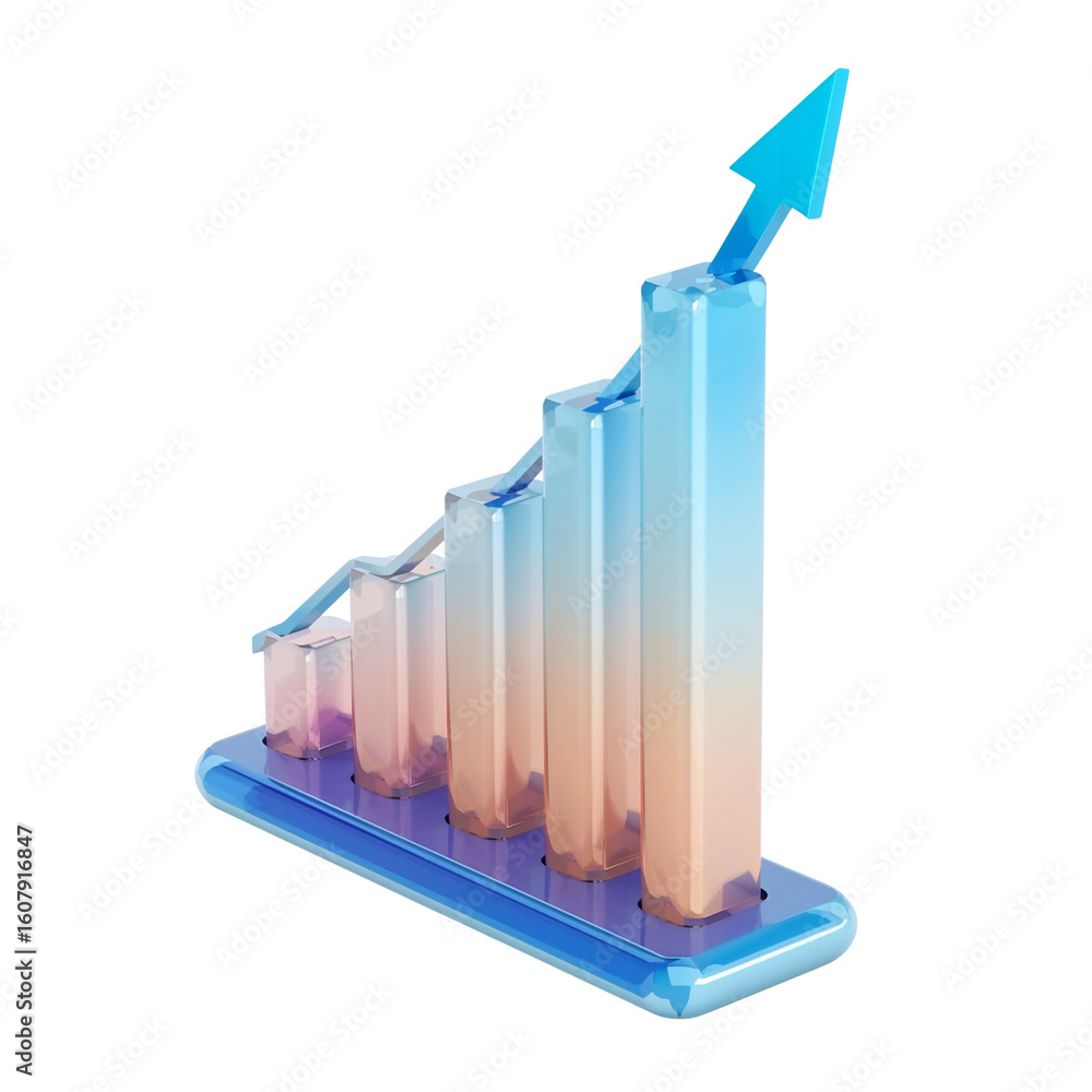 Poster ascending gradient bar graph representation depicting business growth and progress