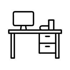 Office desk with computer monitor and drawers vector illustration workstation furniture icon
