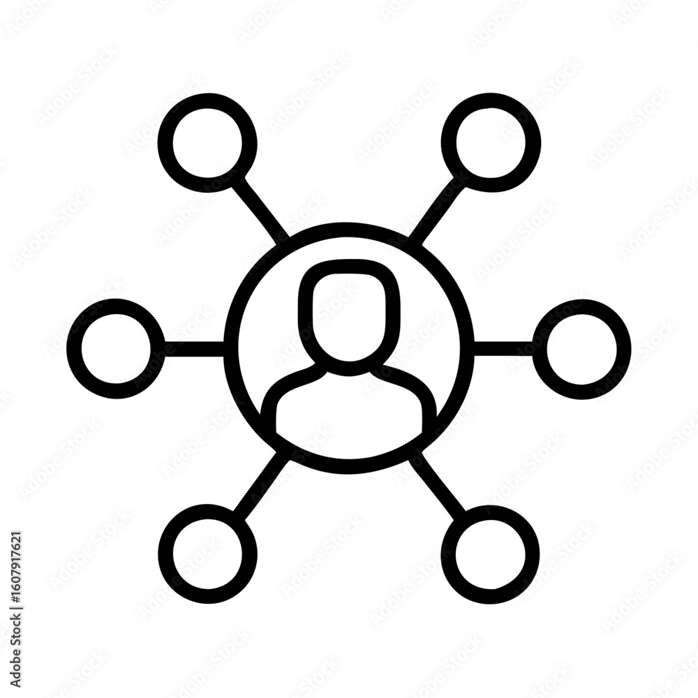 Poster social network connection hub icon for business networking and communication platform concept design