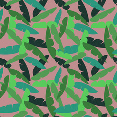 Seamless abstract background, banana leaves in green.