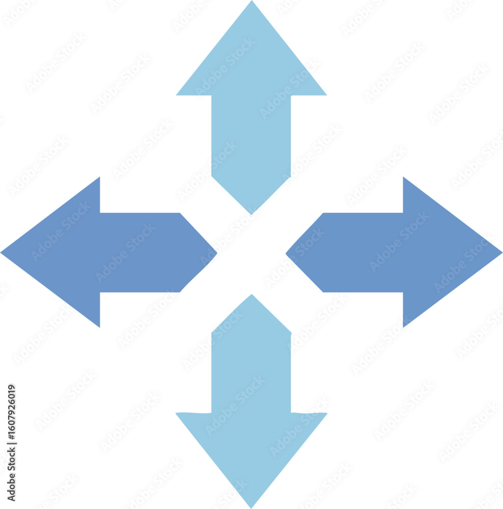 Poster blue directional arrows pointing up down left and right symbol for navigation and movement concept i