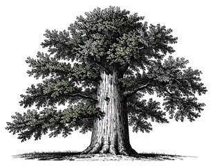 Detailed illustration of a mature oak tree