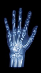 Naklejka premium An x ray image showing the bones of a human hand with fingers and wrist against a black background space