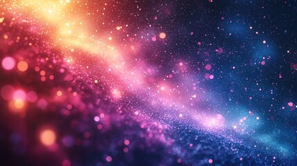 Fototapeta premium Cosmic river of pink, purple, orange glowing particles in dark space