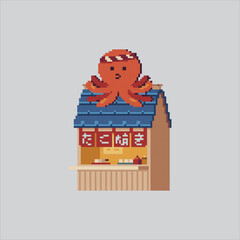 Pixel art illustration Takoyaki Stall. Pixelated Japanese Takoyaki. Japanese Takoyaki Stall Icon pixelated for the pixel art game and icon for website and video game. old school retro.