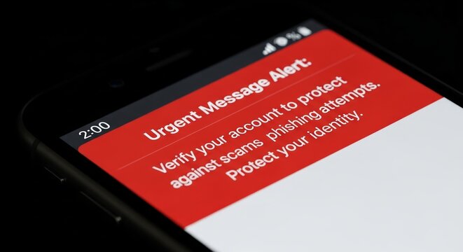 Smartphone Urgent Message Alert Display Protect Account from Scams Phishing Attempts with Security Verification Digital