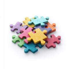 Obraz premium Colorful puzzle pieces piled on white background