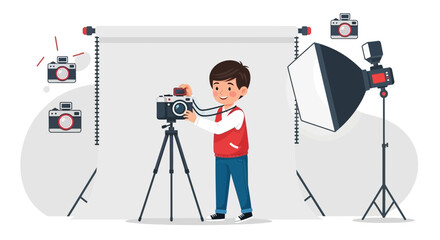 Young Photographer Engaged In A Studio Session Capturing Moments Professionally