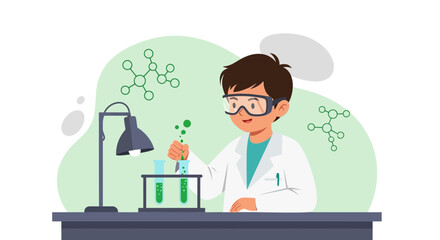 Young Scientist Conducting Chemical Experiment in Laboratory With Goggles