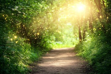 At dusk, a dense forest becomes a wonderland of enchantment, illuminated by the soft, flickering lights of countless fireflies