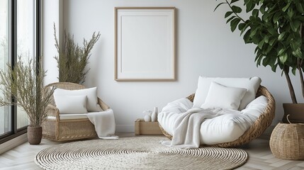 Cozy modern living room with natural light and minimalist decor elements