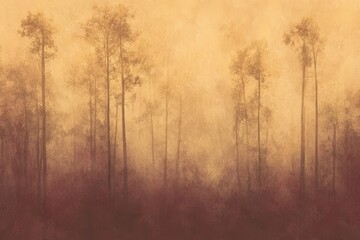 In the misty dawn of autumn, a fantasy dreamy forest awakens to the sun