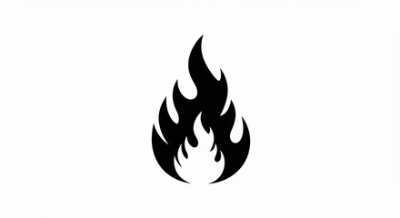 Fiery Abstract Flame: Bold Black Silhouette on White Background.