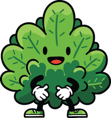 Naklejka premium Cartoon character of green leafy lettuce with happy face and sneakers vector illustration 