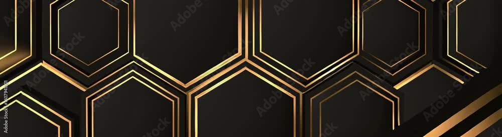 Aufkleber black background with a golden geometric hexagon pattern a dark and moody color palette, simple line