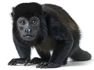 Obraz premium A captivating close-up of a young black howler monkey with its intense gaze isolated against white background.