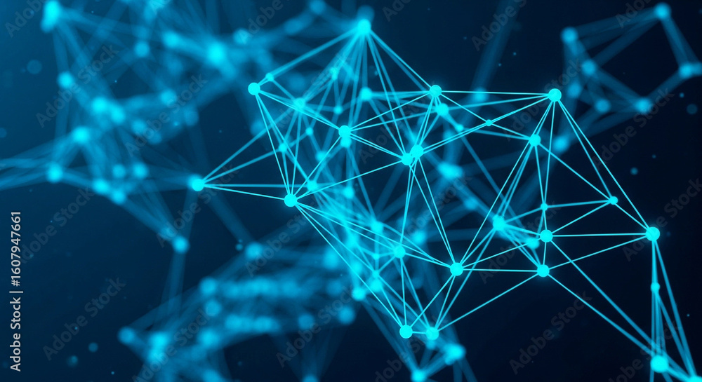Poster futuristic 3d render of a complex network, representing connectivity, data transmission
