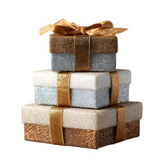 Stack of Glittery Gift Boxes with Bokeh Background --v 7.0 --s 250