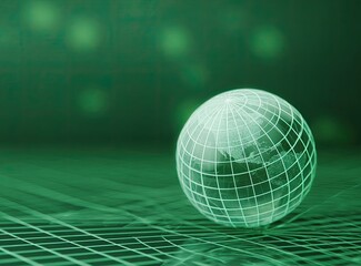 A glowing green Earth on a gridded surface